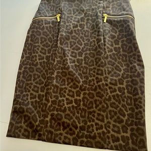 Michael Kors brown leopard pencil skirt with gold zippers like new